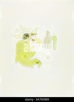 Un homme en costume coloré regarde attentivement un morceau de papier, entouré de personnages habillés en tenue formelle. La scène capture un moment de contemplation et d'interaction, avec des notes d'ambiance animée en arrière-plan., Art classique avec une touche moderne réinventé par Artotop, snobisme, publié le 24 avril 1897, d'après Henri de Toulouse-Lautrec, français, 1864-1901, France, reproduction lithographique couleur d'un tirage photorelief sur chevreau de laine grisâtre Banque D'Images