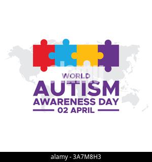 2 avril World Autism Awareness Day social media post bannière design Set. Paquet de bannières de jour de sensibilisation à l'autisme avec pièce de puzzle, main d'enfant, sensibilisation Illustration de Vecteur