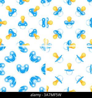 Motif sans couture avec sucettes pour bébé montrant différentes perspectives et formes, parfait pour les projets nouveau-nés et de puériculture Illustration de Vecteur