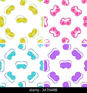 Masques de sommeil colorés avec différents motifs créant un fond sans couture pour la détente et les rêves doux Illustration de Vecteur