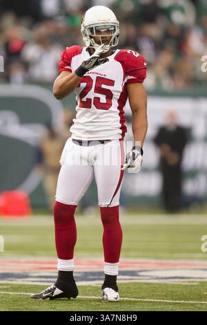 2 décembre 2012 : Kerry Rhodes (25 ans), membre de la sécurité des Arizona Cardinals, débarque sur le banc des jets pendant le match NFL entre les Arizona Cardinals et les jets de New York au MetLife Stadium à East Rutherford, New Jersey. Les jets de New York ont battu les Cardinals de l'Arizona, 7-6.(image crédit : © Chris Szagola/Cal Sport Media/ZUMAPRESS.com) Banque D'Images