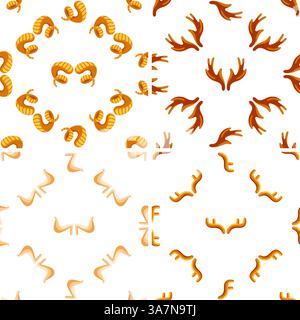 Quatre motifs sans couture avec des cornes stylisées de bélier et de cerf formant diverses compositions décoratives Illustration de Vecteur