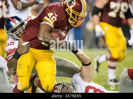 Dec. 03, 2012 - Landover, Maryland, États-Unis - Washington Redskins Running Back ALFRED MORRIS (46) court pour 124 yards le lundi soir Football à FedEx Field. (Crédit image : © Tom Rothenberg/ZUMAPRESS.com) Banque D'Images