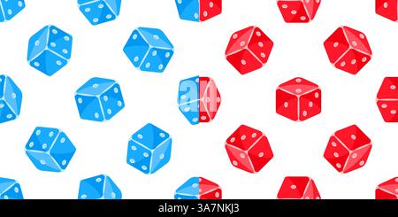 Modèle sans couture avec des dés rouges et bleus tournant sur fond blanc Illustration de Vecteur
