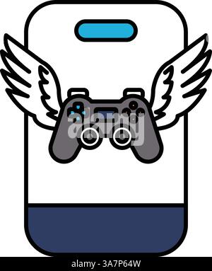 Un contrôleur de jeu vidéo avec des ailes dessus. La manette est une manette Nintendo Wii. Le contrôleur est sur fond blanc Illustration de Vecteur
