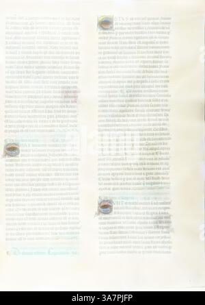 Une page manuscrite ancienne remplie de textes et d'éléments décoratifs complexes, présentant des initiales ornées et des passages soulignés qui reflètent l'artisanat historique et l'art., Art classique avec une touche moderne réinventé par Artotop, Folio Ten de Burchard de Sion de de locis AC mirabilibus mundi, ou une Géographie illuminée, c. 1460, français (Paris), écrit par Burchard du Mont Sion (allemand, actif XIIIe siècle), France, Folio d'un manuscrit partiel avec des lettres décorations et autres décorations et d'or une feuille d'or une feuille d'or une feuille d'or et avec des inscriptions latines à l'encre noire et brune, règle Banque D'Images