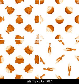 Motifs sans couture représentant des sacs et des pelles en bois contenant de la farine ou de la poudre blanche Illustration de Vecteur