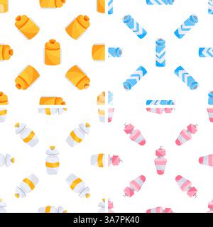 Bouteilles d'eau réutilisables colorées modèle sans couture favorisant l'hydratation et la durabilité Illustration de Vecteur