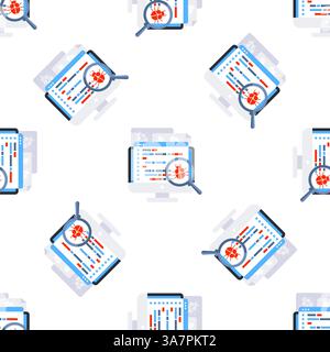 Loupe inspectant le code informatique pour les bugs sur l'écran du moniteur, modèle transparent Illustration de Vecteur