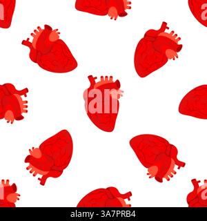 Motif sans couture réaliste de cœur humain se répétant sur fond blanc Illustration de Vecteur