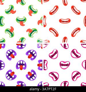 Bouches de monstre colorées qui sortent de la langue ensemble de motifs sans couture Illustration de Vecteur