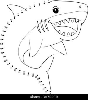 Page de coloriage isolée animale point à point Megalodon Illustration de Vecteur