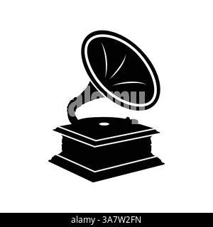 Vintage Gramophone Silhouette Vector : illustration classique du lecteur de disques pour la musique rétro et le design Illustration de Vecteur