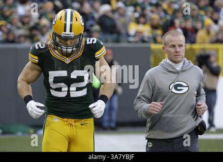 4 novembre 2012 - Green Bay, WI, États-Unis - Green Bay Packers' Clay Matthews fait du jogging au vestiaire au cours du troisième trimestre dimanche 4 novembre 2012 au lambeau Field à Green Bay, Wisconsin. Les Packers de Green Bay battent les Cardinals de l'Arizona 31-17. (Crédit image : © John Klein/MCT/ZUMAPRESS.com) Banque D'Images