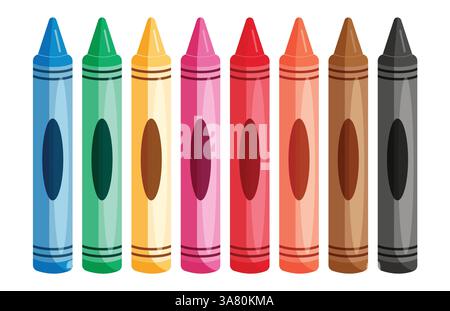 Crayons colorés ensemble clipart. Fournitures scolaires cire clip art couleur pour éléments de dessin d'art vecteur de collection de matériel éducatif graphique multicolore Illustration de Vecteur