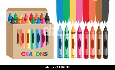 Crayons colorés ensemble clipart. Collection d'art de crayons de cire de couleur d'art clip pour illustration vectorielle d'éléments éducatifs de dessin d'école. Illustration de Vecteur