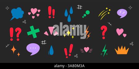 Effet d'émotion anime. Doodle icônes manga. Symbole d'idée et d'exclamation. Clipart pop art. Illustration vectorielle de gribouillage dans des couleurs vives Illustration de Vecteur