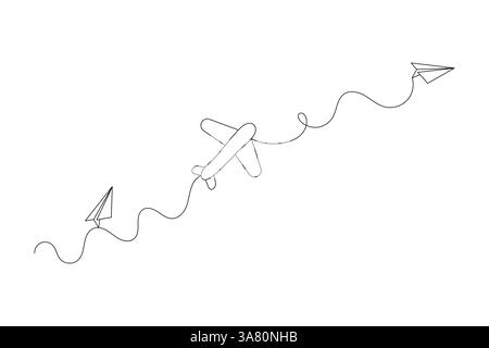 Dessin au trait unique continu de plan papier et conception vectorielle de contour isolé Illustration de Vecteur