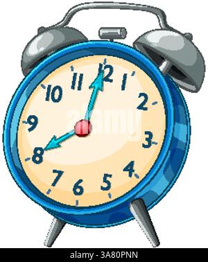 Illustration vectorielle d'un réveil bleu classique avec un design vintage, avec des couleurs vives et un ombrage détaillé Illustration de Vecteur