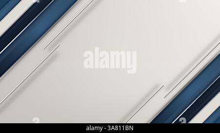 Design abstrait minimaliste avec des rayures diagonales bleues et blanches sur un fond blanc épuré, rehaussé de fines lignes argentées pour un style élégant et mod Illustration de Vecteur