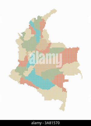 Carte en pointillés de Colombie. Carte de style numérique du pays sur fond blanc. Forme Colombie avec des points circulaires. Style de points colorés. Cercles de petite taille. Illustration de Vecteur