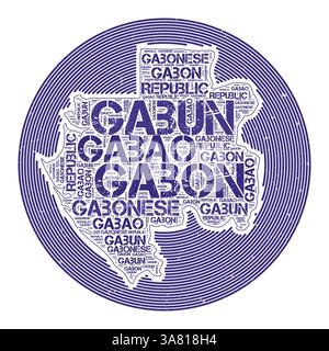 Gabon image vectorielle. Logo rond de pays. Affiche Gabon en arcs de cercle et style nuage de mots. Illustration vectorielle étonnante. Illustration de Vecteur