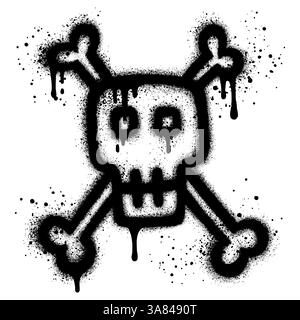 Crâne de graffiti peint pulvérisé. icône de crâne graffiti avec pulvérisation en noir sur blanc. Illustration vectorielle. Illustration de Vecteur
