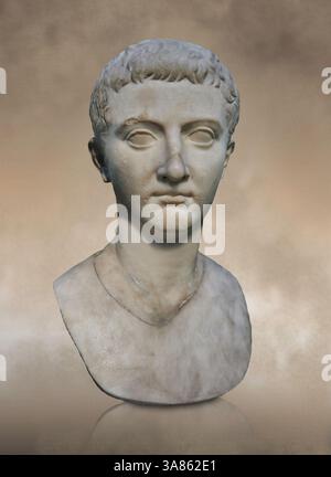 Statue romaine en marbre tête de l'empereur Tibère, 42 av. J.-C. - 37 après J.-C., British Museum London. inv 1812. 6-15.1 Livia était l'épouse d'Auguste et Tibère l'était Banque D'Images