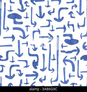 Motif sans couture de flèches bleues graphiques dessinées à la main, lignes géométriques mignonnes répètent le papier Banque D'Images