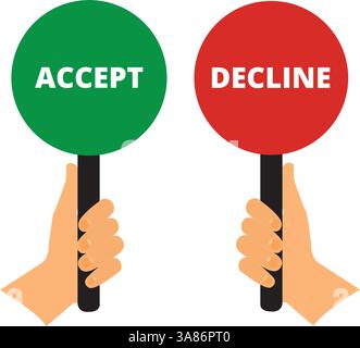 Mains tenant des signes ronds rouges et verts avec des mots accepter et refuser écrits dessus Illustration de Vecteur