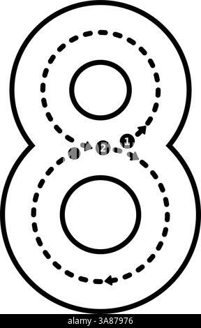 Numéro de traçage 8 préécriture ligne pointillée élément de feuille de calcul mathématique pour les enfants de maternelle et d'âge préscolaire pour l'activité de pratique de l'écriture manuscrite Illustration de Vecteur