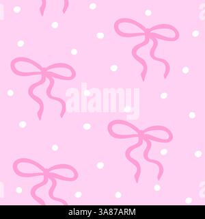 Joli motif sans couture Coquette. Jolis noeuds girly et points sur fond rose. Modèle romantique féminin à la mode pour cartes de mariage, pépinière, emballage. Illustration vectorielle. Illustration de Vecteur