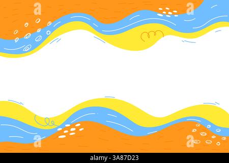 Fond d'été coloré avec espace pour le texte. Toile de fond estivale Waves dans un style plat dessiné à la main. Bannière abstraite d'été de plage Illustration de Vecteur
