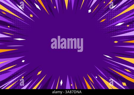 Zoom bande dessinée fond violet. Fond violet moderne pop art créatif avec des lignes de vitesse. Toile de fond comique pop art en violet, blanc et Illustration de Vecteur