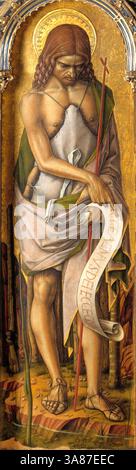 Panneau de 1476 retable ou retable San Domenico par Carlo Crivelli : Saint Jean Baptiste, Banque D'Images