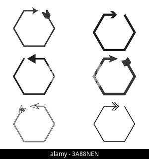 Jeu d'icônes hexagonales. Flèches rotatives. Formes géométriques minimales. Illustration vectorielle. Illustration de Vecteur
