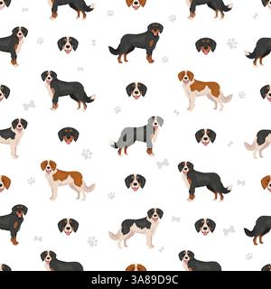 Mini clipart bernois. Chien de montagne bernois - Cavalier King Charles mélange d'épagneuses. Différentes couleurs de pelage. Illustration vectorielle Illustration de Vecteur