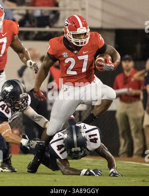 16 septembre 2017 - Athens, GA, États-Unis - Athens, GA - 16 septembre 2017 : les treizième Bulldogs de l'Université de Géorgie accueillent les Samford Bulldogs au stade Sanford. (Crédit image : © Steven Limentani/ISIPhotos via ZUMA Wire) Banque D'Images