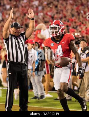 16 septembre 2017 - Athens, GA, États-Unis - Athens, GA - 16 septembre 2017 : les treizième Bulldogs de l'Université de Géorgie accueillent les Samford Bulldogs au stade Sanford. (Crédit image : © Steven Limentani/ISIPhotos via ZUMA Wire) Banque D'Images