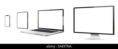 Ensemble réaliste de moniteur, ordinateur portable, tablette, smartphone. Illustration vectorielle. Illustration de Vecteur