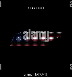 Tennessee États-Unis carte de pixels de points aux couleurs du drapeau américain. Illustration vectorielle plate isolée sur fond noir. Illustration de Vecteur