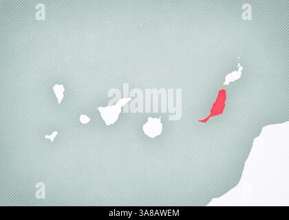 Fuerteventura sur la carte des îles Canaries avec fond vintage légèrement rayé. Banque D'Images
