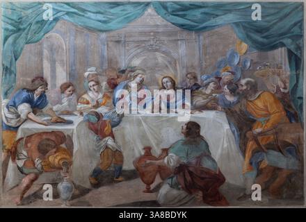FLORENCE, ITALIE - 20 MARS 2025 : la fresque du Miracle à Cana dans l'église Chiesa di San Salvi par un artiste inconnu. Banque D'Images