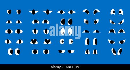 Ensemble de Doodle Funny Abstract Shapes of Eyes dans le style Cartoon. Yeux drôles dessinés à la main pour les personnages. Joyeuses émoticônes décoratives pour les enfants Illustration de Vecteur