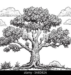 Arbre de chêne, adapté à la conception de logo vintage vecteur Illustration de Vecteur