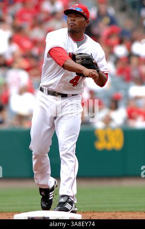 06 avril 2008 - Anaheim, Californie, États-Unis - HOWIE KENDRICK #47 des Angels de Los Angeles en action pendant le match contre les Texas Rangers au stade Angels. Les Rangers battent les Anges 10-4. (Crédit image : © Louis Lopez/Cal Sport Media/ZUMA Press) Banque D'Images