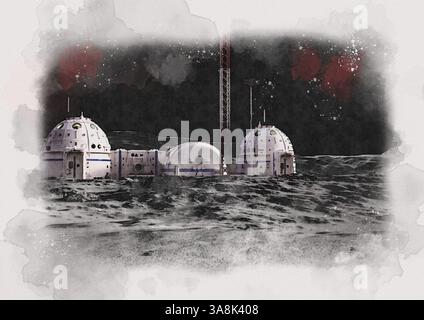 Illustration d'une base de recherche sur la Lune. Banque D'Images
