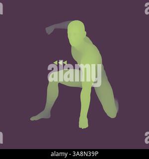Position de départ à l'athlète prêt à démarrer une course. Runner prêt pour l'exercice de sports. Fil de corps humain modèle. Symbole du sport. Illustration 3D de vecteur. Illustration de Vecteur