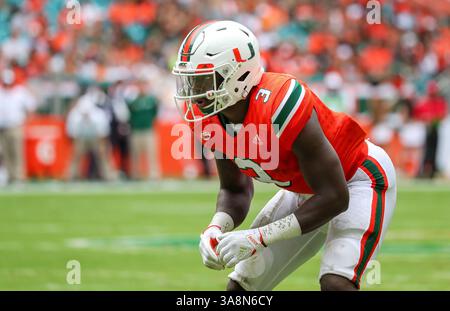 02 septembre 2017 : Mike Harley (3 ans), receveur des Miami Hurricanes, lors du match de football universitaire entre les Wildcats de Bethune-Cookman et les Hurricanes de Miami au Hard Rock Stadium de Miami Gardens, en Floride. Les Hurricanes ont gagné 41-13. Mario Houben/CSM(image de crédit : &copy ; Mario Houben/CSM via ZUMA Wire) Banque D'Images