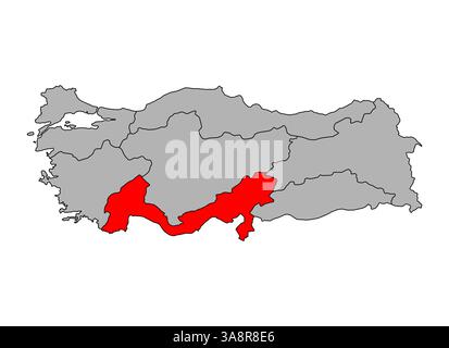 Forme de symbole de carte de la région méditerranéenne de la Turquie, illustration vectorielle d'icône de concept Web de voyage. Illustration de Vecteur